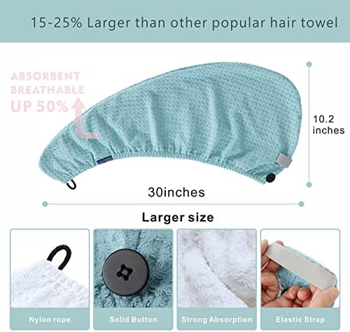 BYCOO, 2 опаковки, Голяма Кърпа за коса от Микрофибър, Обвивка за жени, Кърпа за сушене на косата срещу Резба с Еластична Лента, Быстросохнущий|Супер Впитывающий|Быстро