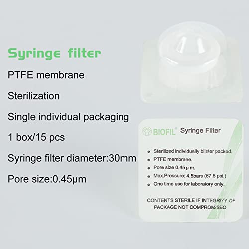 Стерилна Шприцевой филтър Гидрофильная филтриране от PTFE с Размер на порите 0,45 μm, диаметър 30 мм мембрана е Стерилен мембрана от PTFE В индивидуална опаковка 15/pk