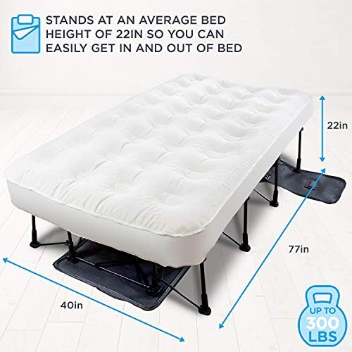 Надуваем матрак Ivation EZ-Bed (Twin) с рамка и калъф с колела, самостоятелно помпане, Надуваеми легла с автоматично изключване, Удобна надуваема легло на повърхността, най-?