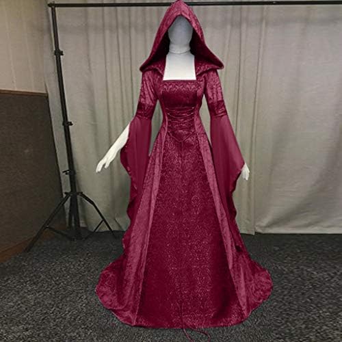 Женствена рокля на Хелоуин ZEFOTIM, винтажное рокля-наметало на вещица с качулка, ръкав-тромпет, средновековна сватбена рокля, рокля