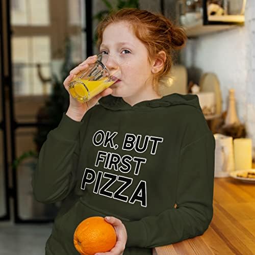 But First Pizza Детска hoody отвътре с гъба - Минималистичная Детска hoody с качулка - Word Art Hoodie for Kids