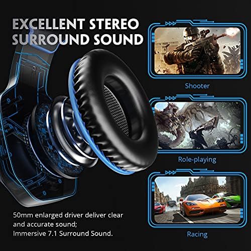 Детска слушалки за Xbox One PC PS5 PS4, слот слушалки с шумоизолация VOYEE, Стерео Слушалки в ушите с микрофон /led/Съраунд звучене