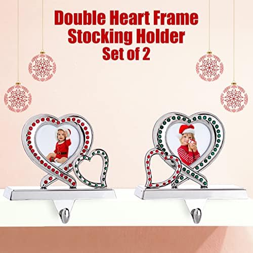Държач за отглеждане Klikel Набор от рамки за снимки във формата на 2 Сърца Коледна закачалка за отглеждане на Полицата рафтове - Двойна рамка за снимки във формата на ?