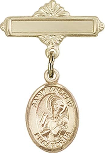 Детски икона Jewels Мания за талисман на Свети Апостол Андрей и полирани игла за иконата | Детски иконата със златен пълнеж с амулет