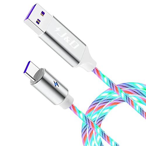 Кабел J & D USB Type C-кабел за бързо зареждане с led осветление, Кабели за бързо зареждане с пристанище, C 5A Кабел за зареждане