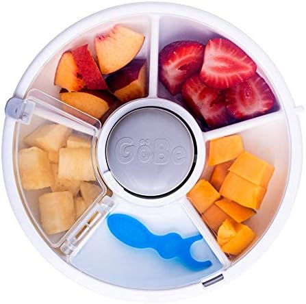 GoBe 2 Kids Pack Snack Spinner - Сива / Синя - за многократна употреба Контейнер за закуски с дозатор на 5 офиса и капак - Запечатан,