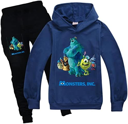 Детски Есенно-зимния спортен костюм LanboQ с качулка Monsters Inc. Комплекти Толстовок и Спортни панталони, Удобни Ежедневни Блузи за момчета