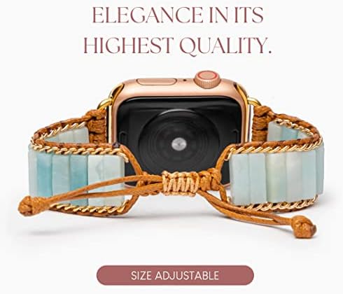 Гривна Apple Watch Ръчно изработени със защита от амазонита Cape Diablo за жени - watchband Apple Watch с кристали - Гривна за умни часовници с мъниста за модели на Apple 4, 5, 6, 7, 8, SE - 38 mm/40 mm/41