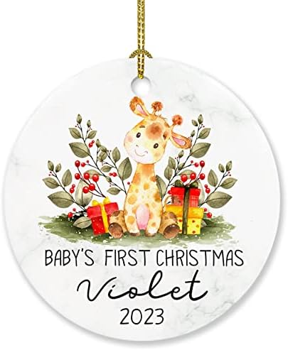 Първото Коледна Украса за дете с Жирафа 2023, Персонални Коледна Украса за 1-во дете с Жирафа за Новородено, Коледна Украса с Потребителски име За момче и Момиче с Жира