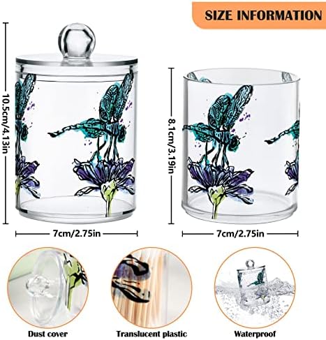 innewgogo Dragonfly Flower 2 Опаковки, Държач за памучни тампони, Органайзер, Опаковка, Пластмасова Туба за Плотове с Капаци, Организаторите