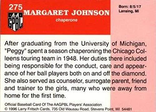 1996 AAGPBL Серия 2 Бейзбол 275 Маргарет Джонсън Чикаго Колинс RC Новобранец Официалната картичка Всеамериканской женската професионална