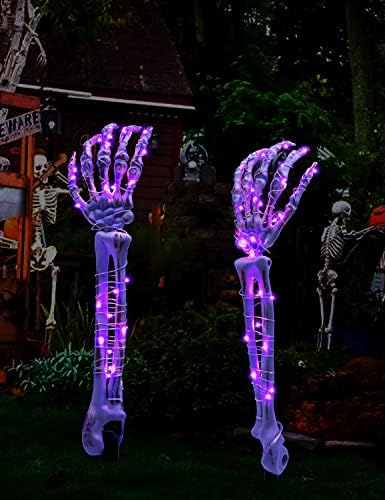BOHON Хелоуин Decorations Outdoor 2 Опаковки Осветени Колове за ръка на Скелета 60 светодиода Струнни Светлини работещи На Батерии