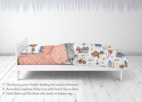 Комплект спално бельо за деца Bacati Construction от разноцветного памук за момчета, 4 предмета, Памук, включва в себе си Обръща Одеяло, чаршафа плътно прилепнали, горната ча?