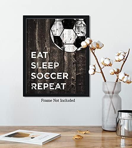 Декор игрална стая Govivo Eat Sleep Soccer Repeat - Спортен интериор на стените, за момчета и момичета Декор на детска спортна спални - Стенен фигура с футболна топка в селски сти?