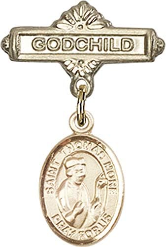 Детски икона Jewels Мания за талисман на Свети Томас Мор и игла за икона Кръщелник | Детски икона от 14-каратово злато с амулет