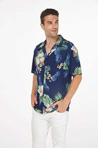 Подходяща Семейна Хавайски облекло Luau за Мъже И Жени За Момичета и Момчета в Тъмно-син цвят Pineapple Garden