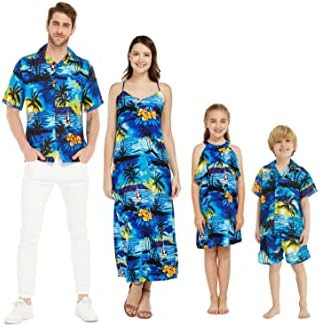 Подходяща Семейна Хавайски облекло Luau за Мъже И Жени За Момичета и Момчета цвят Sunset Blue