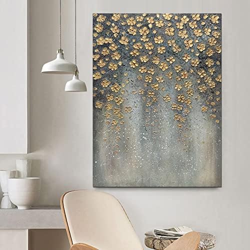 ART8YUQI Картини - Текстура цвят на Стенно Изкуство Абстрактни Златни Цветя Картина Съвременно Произведение на Изкуството, Живопис