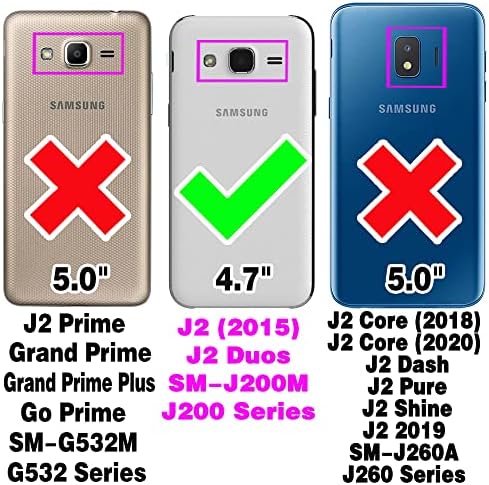 Asuwish е Съвместим с Samsung Galaxy J2 2015, една чанта-портфейл и Защитно фолио за екран от закалено Стъкло, Флип-Каишка, Държач