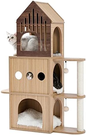 DHDM Когтеточка за котки и Котенков Дърво с Играчка мишка Легло на най-високо ниво за Отдих Драскотини Сезал за игри