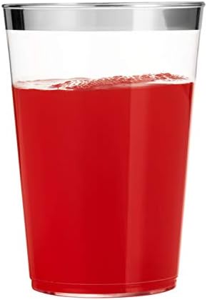 Munfix 100 Сребърни Пластмасови Чаши 14 Унции Прозрачни Пластмасови Чаши Чаши В Сребърна Рамка, Необичайни за Еднократна употреба