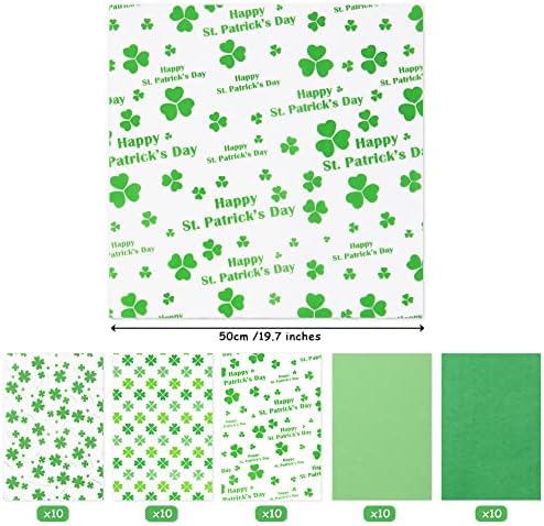 Ден на Свети Патрик Подвижния Хартия 50 Листа Зелена Детелина с Шарени Детелина Художествена Тъкан на Едро Ирландска Пролет Празнична