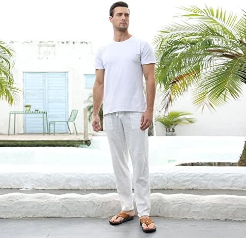 SEGANUP мъжете памук бельо ежедневни панталони за йога еластичен колан с кулиской с джоб пижамные панталони плаж панталони бохо