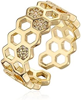 Цирконий пчелните сот, пръстени, позлатени отворете дискусия изявление полагане на сватбени пръст пръстен с регулируема мода диамантен