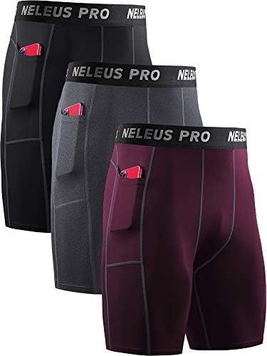 Мъжки Компресия шорти NELEUS с джоб Dry Fit за йога и джогинг Опаковка от 3