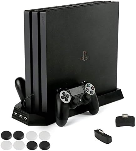 Вертикална поставка PECHAM за PS4 Pro с охлаждащ вентилатор, за конзоли Sony Playstation 4 Pro, зарядно устройство с две контролери, 3 порта USB-hub (само за Pro)