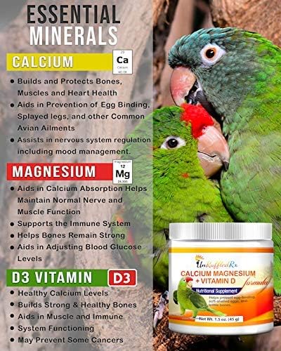 Хранителна добавка на калций UnRuffledRx за птици Магнезий + витамин D3 (2,09 унция) | хранителни Добавки за здраве птици | Абсолютно