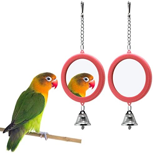 2 БР. Огледало за Птици с Камбана, Подвесная Интерактивна Детска Играчка за Папагали-Попугайчиков, Канарчета, Вълнообразни Попугайчиков,