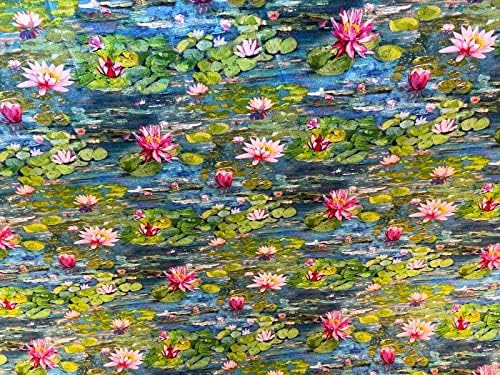 Лотос, цветна памучна тъкан, с помощта на Парцела метър Лилия, розови цветя шиене материал Моне платно стил син текстил за тапицерия