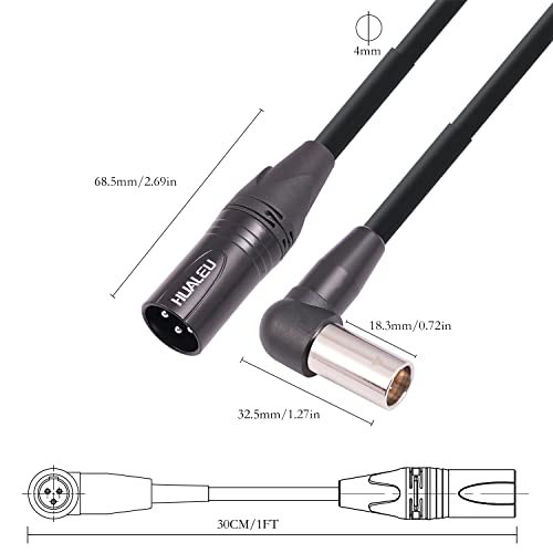 HUALEU аудио кабел за микрофон със завъртане на 90 Градуса Mini XLR Male-XLR Male Micphone, Mini XLR 3pin Male-3pin XLR Male 1FT