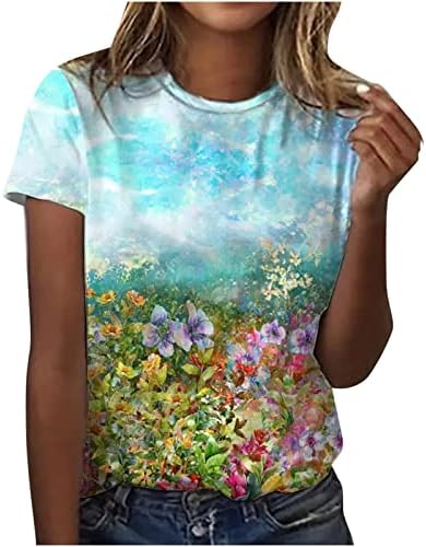 Тениска с Къс ръкав за Жени, Лято-Есен 2023, Облекло, с Кръгло Деколте, Памучен Тениска с Цветен Модел за Обяд, YA YA