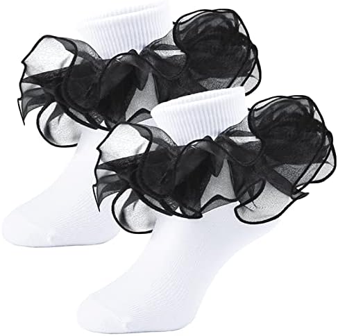 Чорапи с рюшами под формата на мини-Ангел за Момичета, Двойни Дантелени Чорапи с Волани, Детски Чорапи-маншети с ревера за Малки