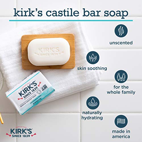 Kirk's Castile Bar Сапун Чист сапун за мъже, жени и деца | Висококачествено Кокосово масло | Веганская формула за чувствителна кожа