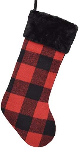 Коледни Чорапи в червено-черна клетка Gireshome Buffalo Check, Прекрасни Коледни Чорапи с белезници от изкуствена кожа - 10 x 18