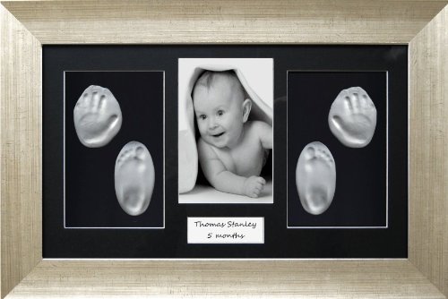 Комплект за подарък за кръщенета BabyRice, комплект за отпечатъци от ръцете и отпечатъци от краката, рамка на дисплея с ефект на