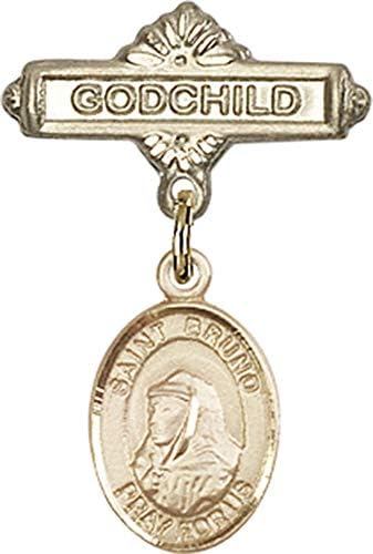 Детски икона Jewels Мания за талисман на Свети Бруно и игла за икона Кръщелник | Детски икона от 14-каратово злато с амулет Свети