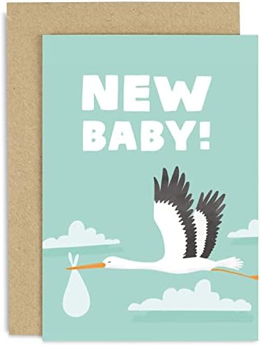 Old English Co. Сладка Картичка с изображение на Новороденото Щъркел за Нови родители - Момиче или Момче - Обява за бременност Картичка