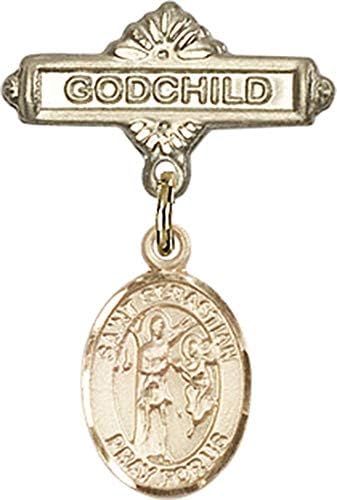 Детски икона Jewels Мания за талисман на Св. Себастиан и игла за икона Кръщелник | Детски иконата със златен пълнеж с талисман на