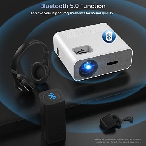 Проектор с Wi-Fi и Bluetooth, Проектори HOMPOW Native 1080P Bluetooth за външна или вътрешна употреба, 7500 Лумена, Мини Преносим