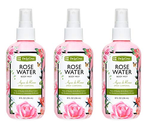 De La Cruz Rose Water Body Mist - спрей с розова вода за лице, коса и кожа 8 течни унции (3 флакона)