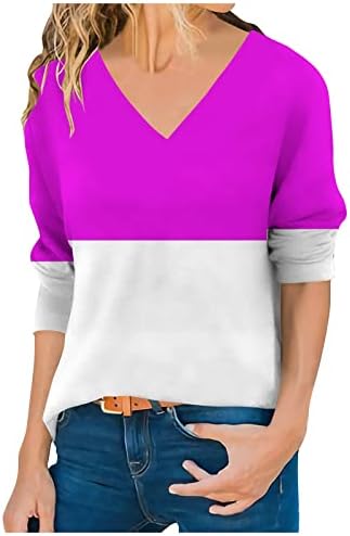 NOKMOPO / Дамски Работни Блузи, Дамски Модни и Ежедневни Темпераментен Тениска с V-образно деколте и цветисти принтом Топ с дълъг