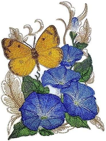 Обичай и уникални цветя и пеперуди [Опушен-жълта пеперуда и Утринна слава], бродирани желязо нашивке [6,86 * 4,86] [Произведено