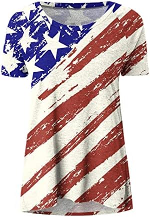 Памучен Блуза с Къс Ръкав и деколте Лодка с образа на Американския Флаг и Звезди, Тениска за Момичета, Лятна Есенна Блуза 1U 1U
