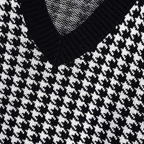 Жилетка-пуловер ZEFOTIM, Женски Вязаный Жилетка-Пуловер с Модел под формата на Хаундстут, Потници Без ръкави с V-образно деколте
