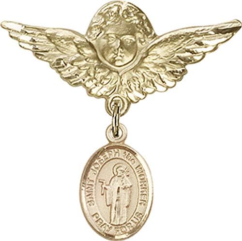 Детски икона Jewels Мания за талисман на Свети Джоузеф на Работния и икона на Ангел с крила | на Икона от 14-каратово злато с талисман