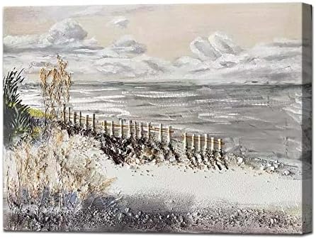 FHLgiftarts Ръчно рисувани (B, 32 x 24) 3D Морски Пейзаж, Платно, маслени бои, Океански Плаж, Крайбрежна Картина, Артистична
